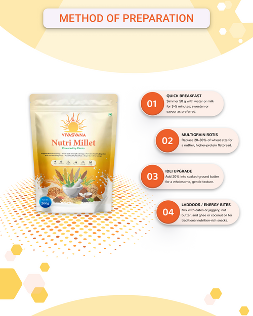 Vivasvana Nutri Millet | Iron-Rich High Fibre Millet Mix | Plant-Based Daily Nutrition for Gut Health, Digestion & Energy | 500g